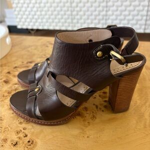 Brooks Brothers brown stacked heel caged platform sandal